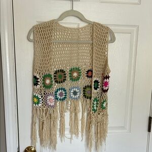 Handmade Crochet Fringe Sweater Vest - Multicolor